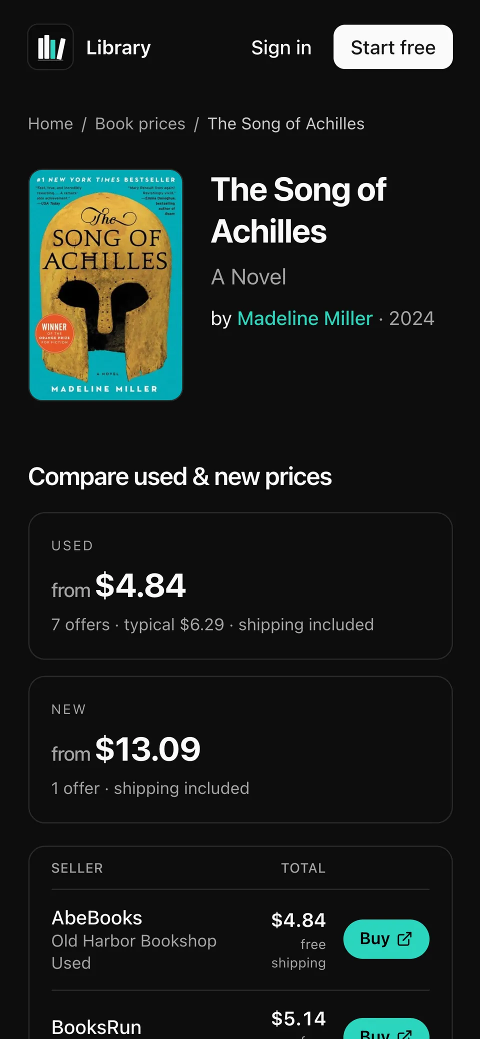 The same price comparison on a phone.