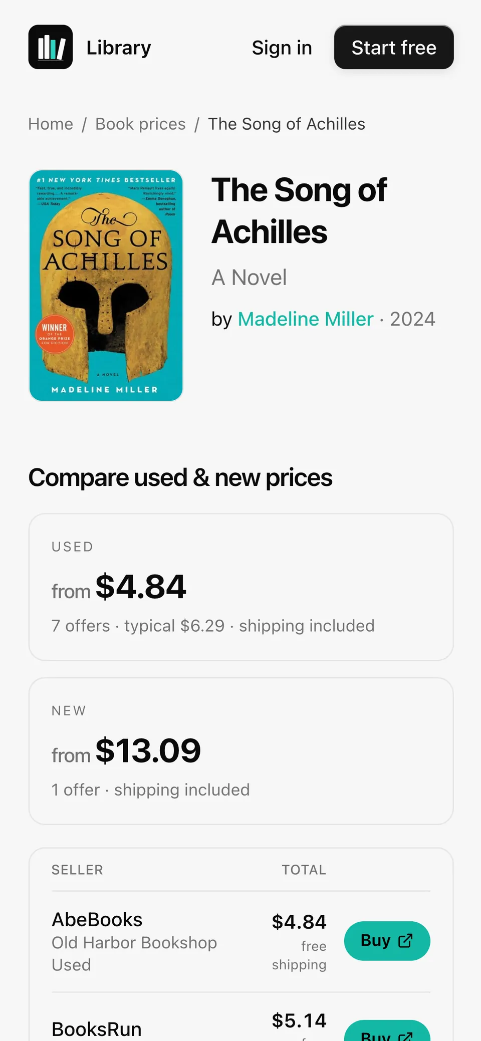 The same price comparison on a phone.