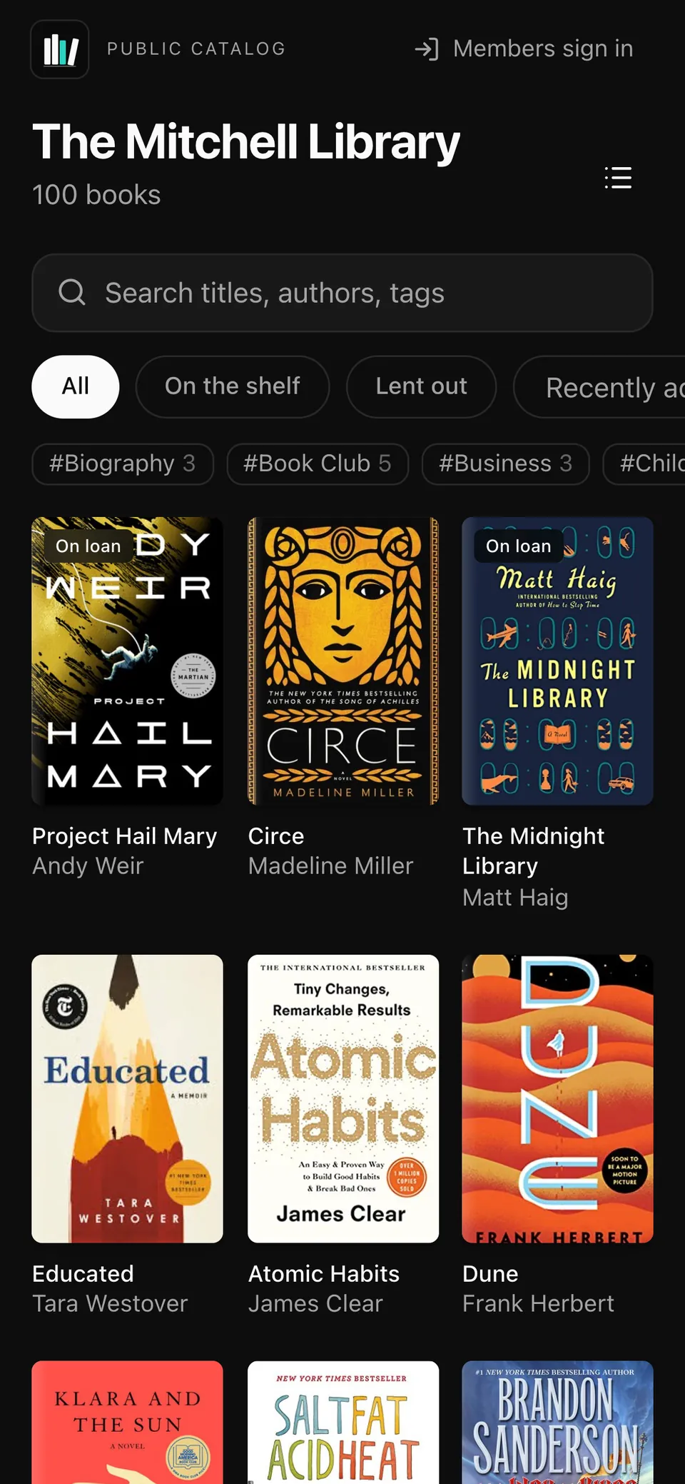The public catalog on a phone.