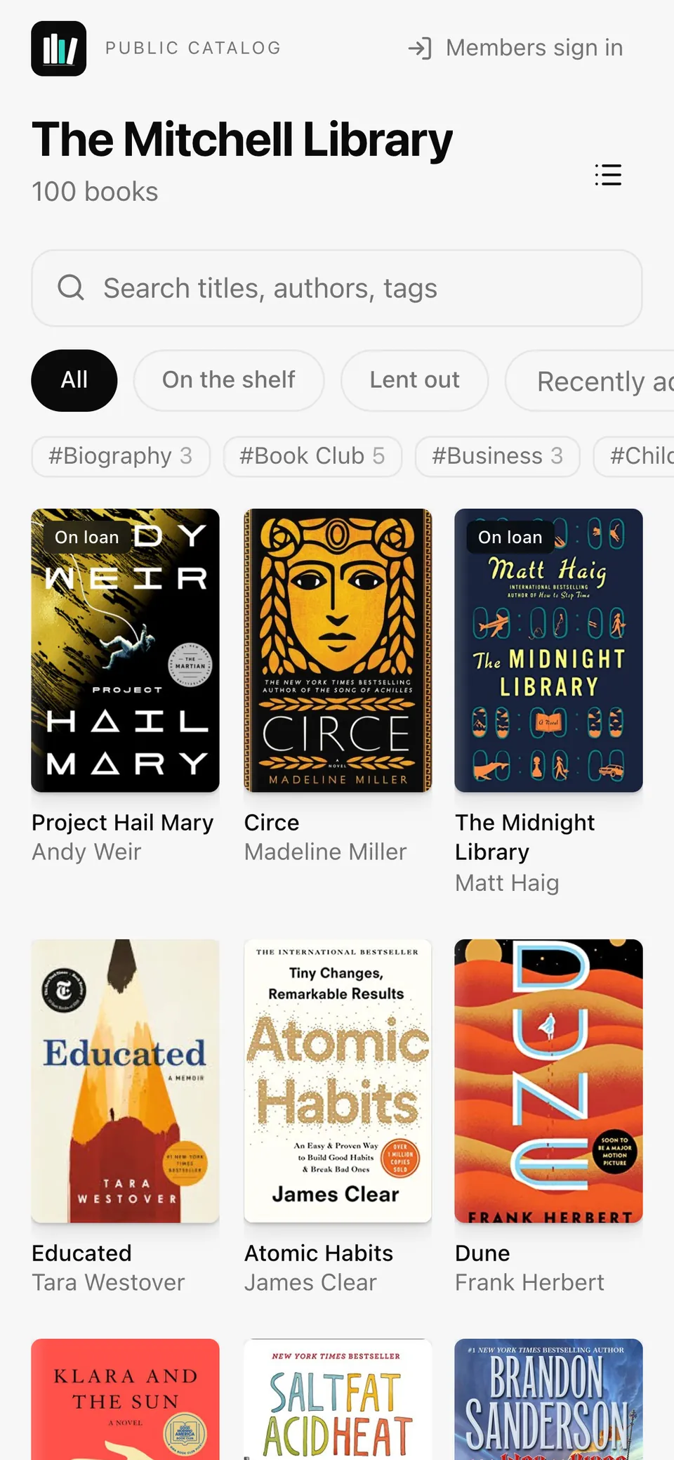 The public catalog on a phone.